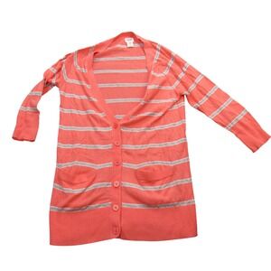Mossimo Supply Co Womens Button Front Cardigan Sweater Coral Gray Stripe   Large
